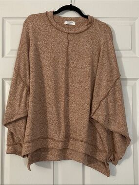 Zenana Outfitters Relaxed Heathered Camel Crew Neck Sweater